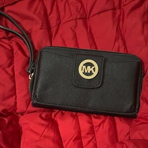 Michael Kors Black Wristlet with Gold Logo